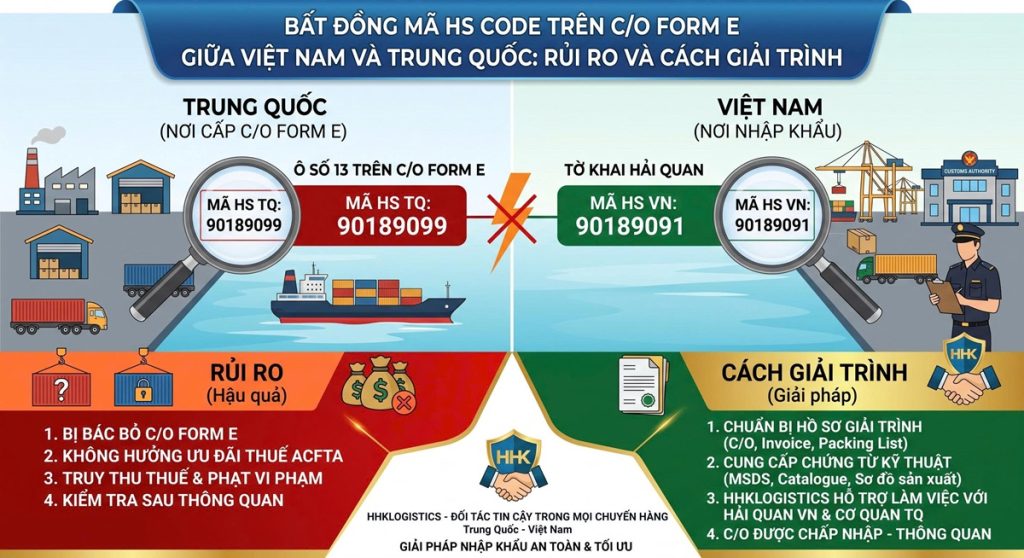Bất đồng mã HS trên C/O Form E
